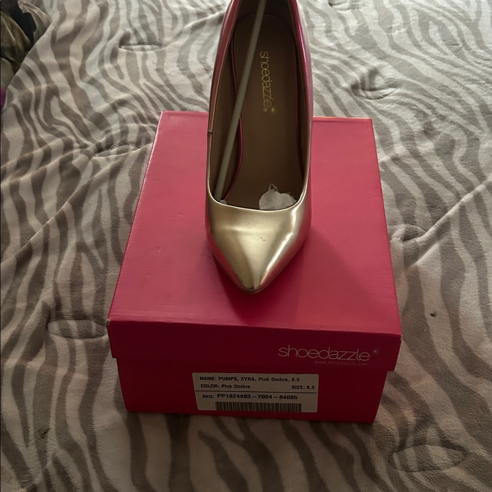 Shoe Dazzle Gold and Pink Heels